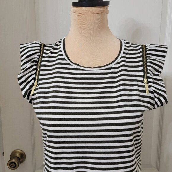 MICHAEL Michael Kors Size M Dark Olive Green and White Striped Shift Dress - Picture 2 of 11